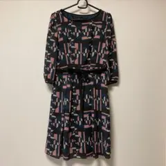 【新品未使用】Reflect 幾何学模様 七分袖ワンピース