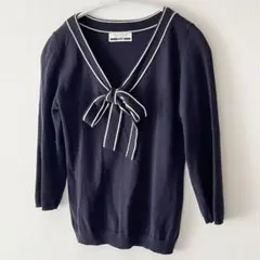 SCOT CLUB スコットクラブ リボン付き 七分袖 ニット ネイビー 9号