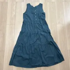 ノースリーブ ダークグリーン ワンピース