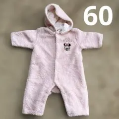 【60】ミニーマウス カバーオール　フリース　ロンパース ピンク