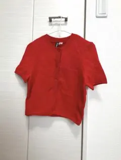 H&M 半袖赤ニット　半袖ニット　春服　レッド 半袖ニットカーディガン　美品