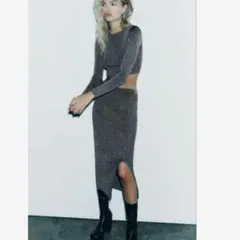 ZARA ♡ラメ　グレー タイトスカート スリット入り