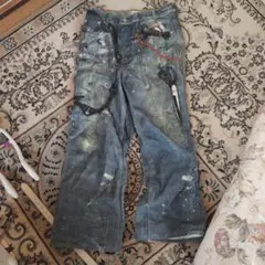 雅結 和柄 デニム ペインター パンツ 唐草模様 中古 USED 古着 Lサイズ 