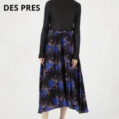 DES PRESデプレフラワーシャドープリントフレアミディスカートシルク混34