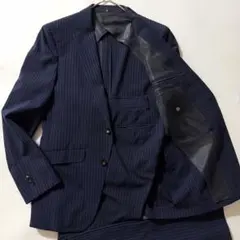 シアサッカー✨️スーツセレクト ストライプ セットアップスーツ ネイビー M相当
