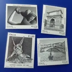 外国切手 イタリア 世界遺産歴史的建物や彫刻等 凹版4種 美しい