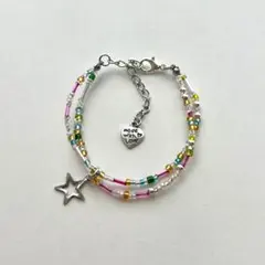 ハンドメイドブレスレット　ビーズアクセサリー　シルバー　Y2K 森ガール