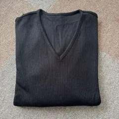 Vネックリブニットトップス ブラック 青ラメ