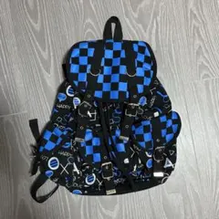 平成女児 y2k グランジ　チェック柄　英字 ロゴ　リュック ブラック　水色　黒