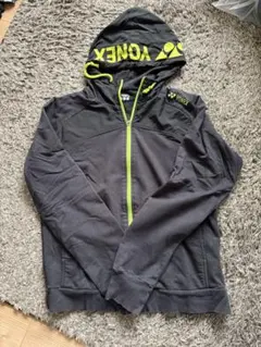 YONEX フード付きジップアップパーカー Lブラック/ライム