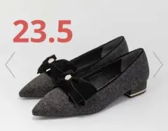 【送込】ランダ ベロアリボンクラシカルフラットパンプス