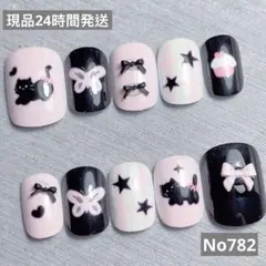 ネイルチップ 猫 蝶 リボン 星 デザイン　No782 サイズ:XS、S、M