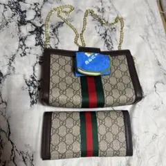 ノーブランド ファッションバッグ＆長財布セット ブラウン チェーンショルダ