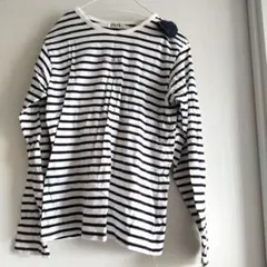キッズ　カットソー　ボーダー　紺　白　ネイビー　ホワイト　女の子　リボン　長袖