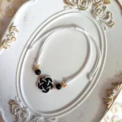 No.5506 ハンドメイド 水引 ブレスレット アンクレット 白 黒