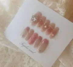 チーク ピンクフレンチ 韓国 中国 量産型 推しネイルチップオーダー