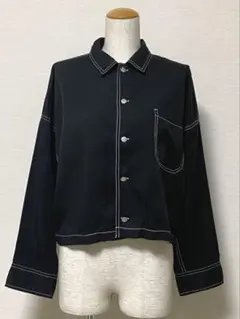 【美品】ジーナシス　ブラック ホワイト ボーダー　カットソー　バックリボン F JEANASIS - 【美品】ジーナシス ブラック ホワイト ボーダー