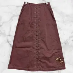 ケティ M フレアスカート ピンクブラウン フロントボタン 刺繍 綿100のサムネイル