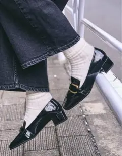 ルタロン 3.5cmスクエアバックルローファー 25cm ブラック ヒール