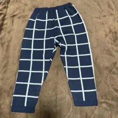 ネイビー チェック柄 ニットロングパンツ 90cm
