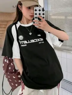 Dazy　EXCELLENT ロゴ ラグラン 半袖Tシャツ ブラック ホワイト