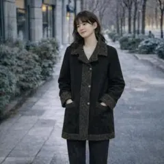 【防寒】ウールコート【普段使い】ボア 切替 L ブラック