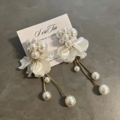 ハンドメイド パール フラワーピアス