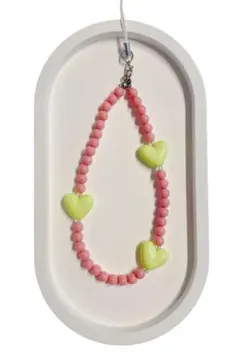 【No.56】ビーズストラップ　青みピンク✖️黄緑