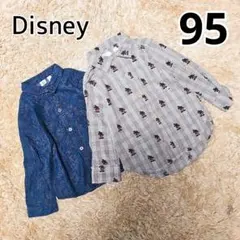 ディズニー◆ミッキー◆デニムシャツ◆チェックシャツ◆総柄◆長袖◆2枚セット◆95