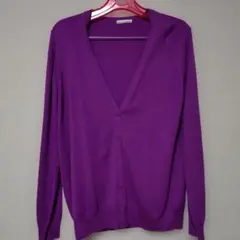 パープル Vネック カーディガン XL