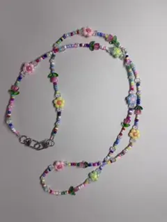 カラフル花モチーフスマホショルダーストラップ