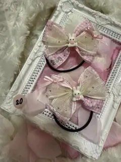 ウサギ❤︎ピンク❤︎リボンヘアゴム