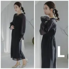 美品 epic day ボリュームスリーブシフォンロングワンピース　黒