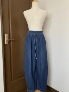 【美品】 SM2ブルー 薄手 リネンデニムイージーパンツ　インディゴブルー