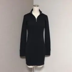 エモダ リブ ニット ワンピース zip ロールアップスリーブ ブラック