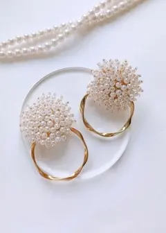 つぶつぶ パール ピアス イヤリング ブライダル 大ぶり 韓国 ハンドメイド