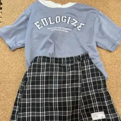 ロゴTシャツ チェック柄ズボン セット