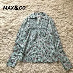 MAX &CO【38】　花柄シャーリングブラウス　コットン100% グリーンのサムネイル