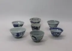 江戸中期～後期　古伊万里　染付　七賢人　大猪口　８客　骨董品　アンティーク　j 江戸中期～後期 古伊万里 染付 七賢人 大猪口 8客 骨董品