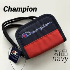 新品 Champion 二つ折り財布 ネックストラップ付 ネイビー×レッド 軽量