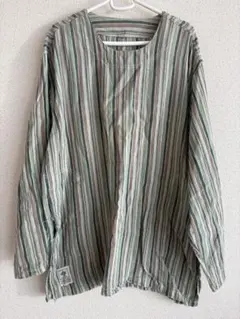 【美品】グリーンストライプ 長袖シャツ エスニック