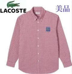 ラコステ　美品　ギンガムチェック　長袖シャツ　レッド　ホワイト　LACOSTE