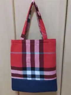 ハンドメイド トートバッグ 赤チェック柄