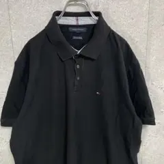 トミーヒルフィガー　刺繍ロゴ　ブラック　半袖　ポロシャツ　ビックサイズ2XL