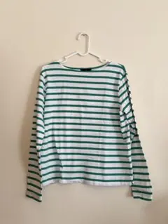 Le minor ルミノア ボートネック 長袖Tシャツ ホワイト/グリーン