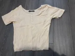 カスタネ　リブ編み半袖ニットトップス