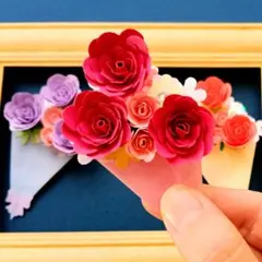 バラの花束【ワインレッド】✾立体ペーパーアート✾カジュアルに贈れるローズブーケ