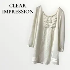 CLEAR IMPRESSION フリルブラウス ホワイト 上品 Mサイズ 仕事