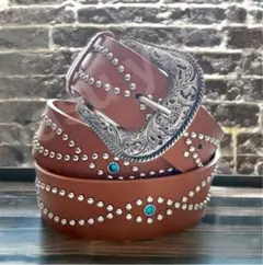 ウエスタンベルト　スタッズ　古着　アメカジ　ヴィンテージ　キャメル