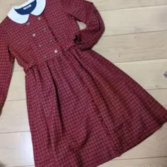 familiar 長袖ワンピース 155 赤チェック　ビンテージ